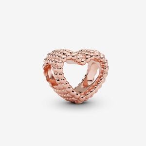 Authentic Pandora 14k Rose Gold Plated Beaded Open Heart Charm  New
